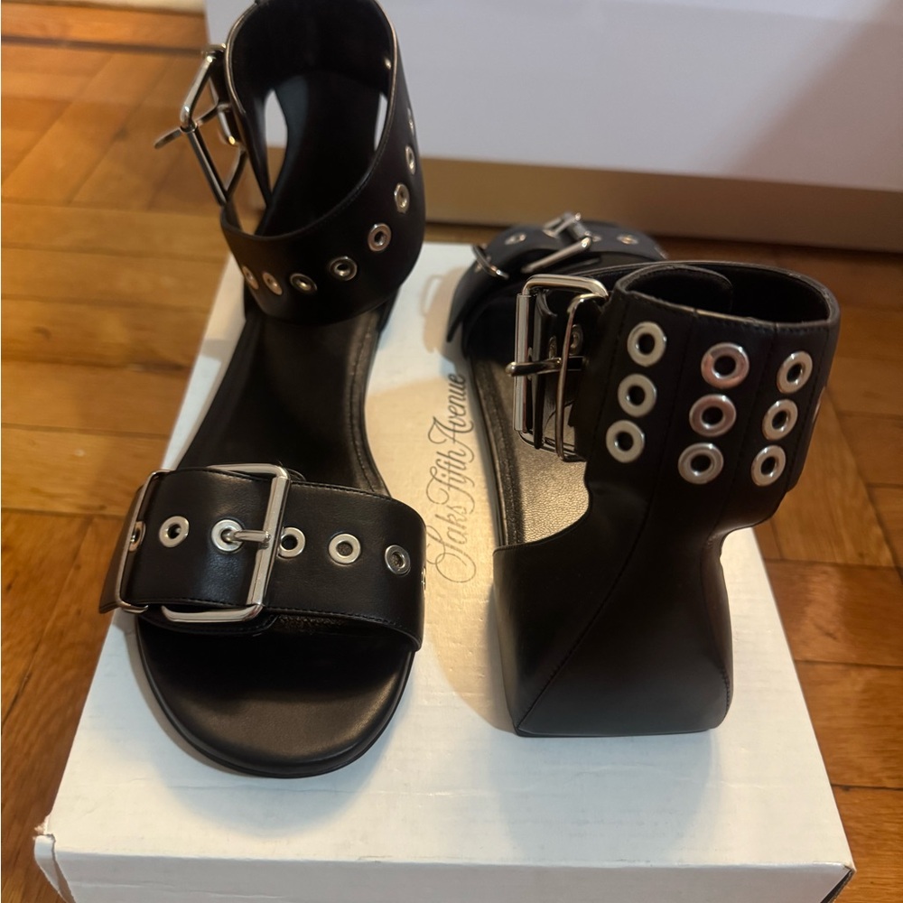 Balenciaga Black Leather Sandals with Buckle Straps
